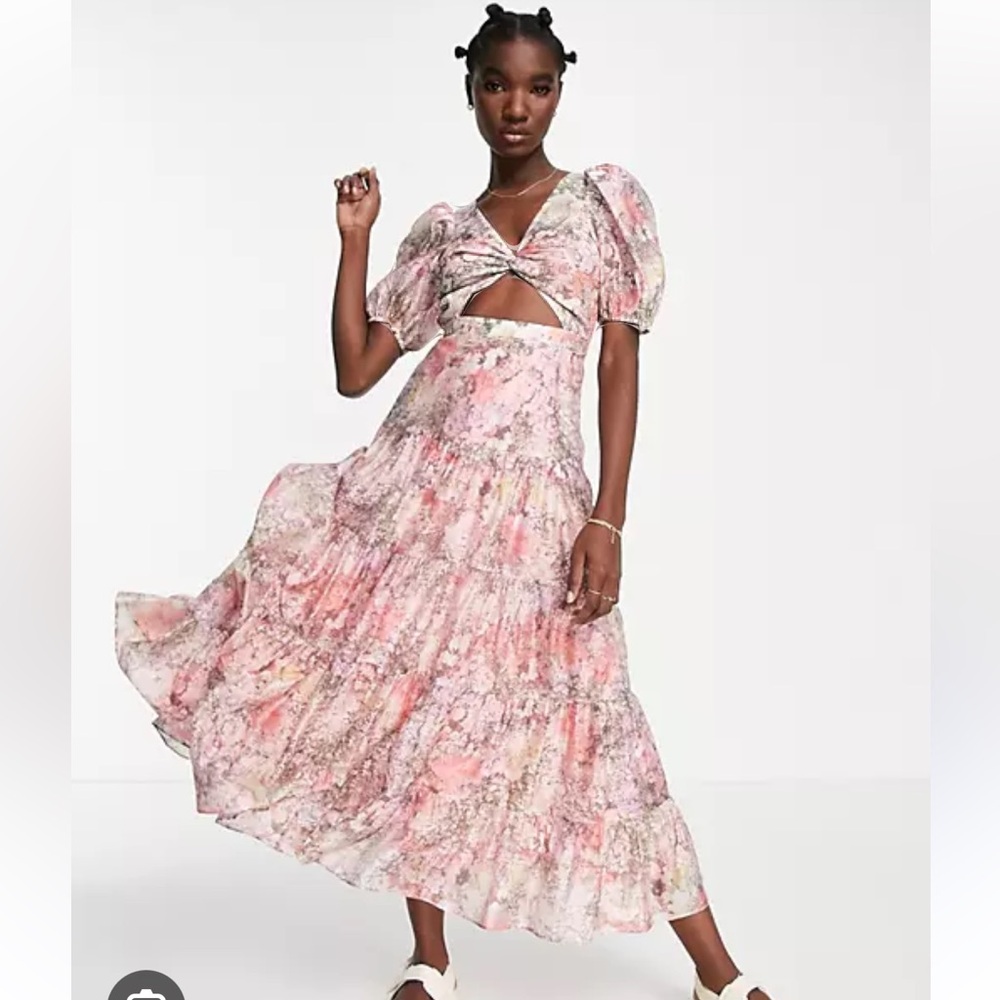& Other Stories cut out tiered midi maxi floral dress size 4